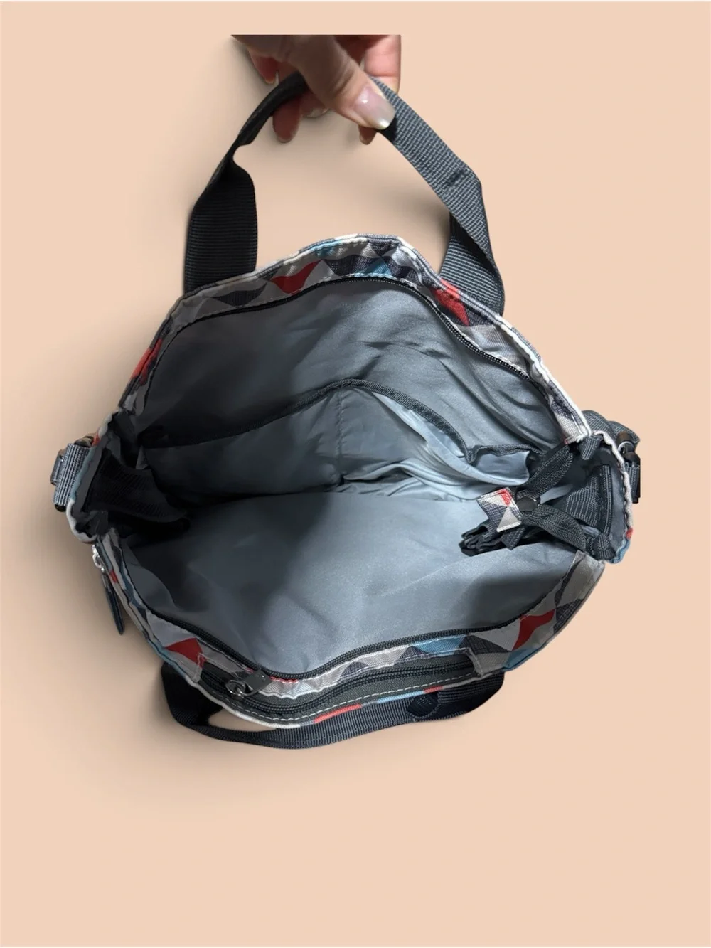 Skip Hop Triangle Print Diaper Bag in Red, Blue & Gray